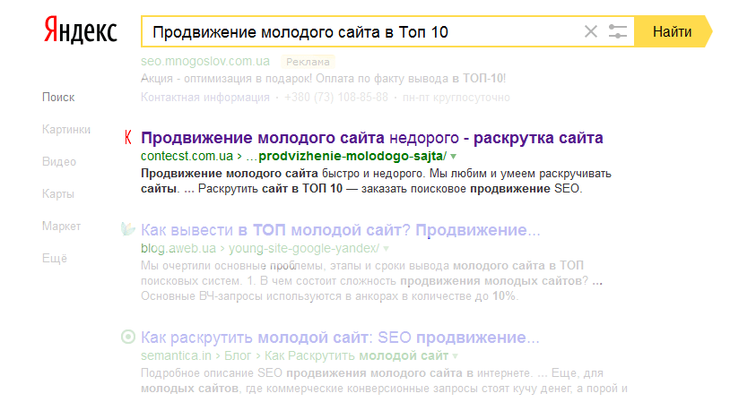 Продвижение молодого сайта в ТОП 10 Яндекс